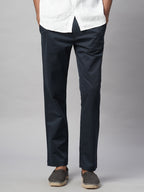 Men's Navy Cotton Lycra Regular Fit Pant