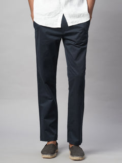 Men’s Cotton Lycra Regular Fit Side Seam Pockets Pant Navy