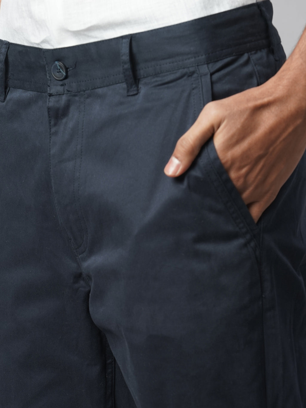 Men's Navy Cotton Lycra Regular Fit Pant