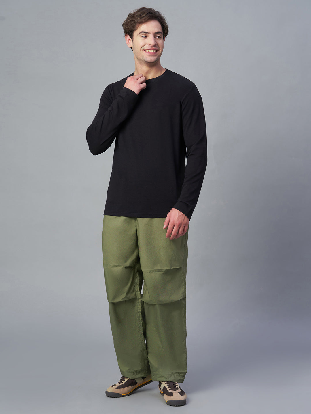 Men's Olive 100% Cotton Regular Fit Pant