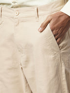 Men's Beige Cotton Lycra Slim Fit Pant