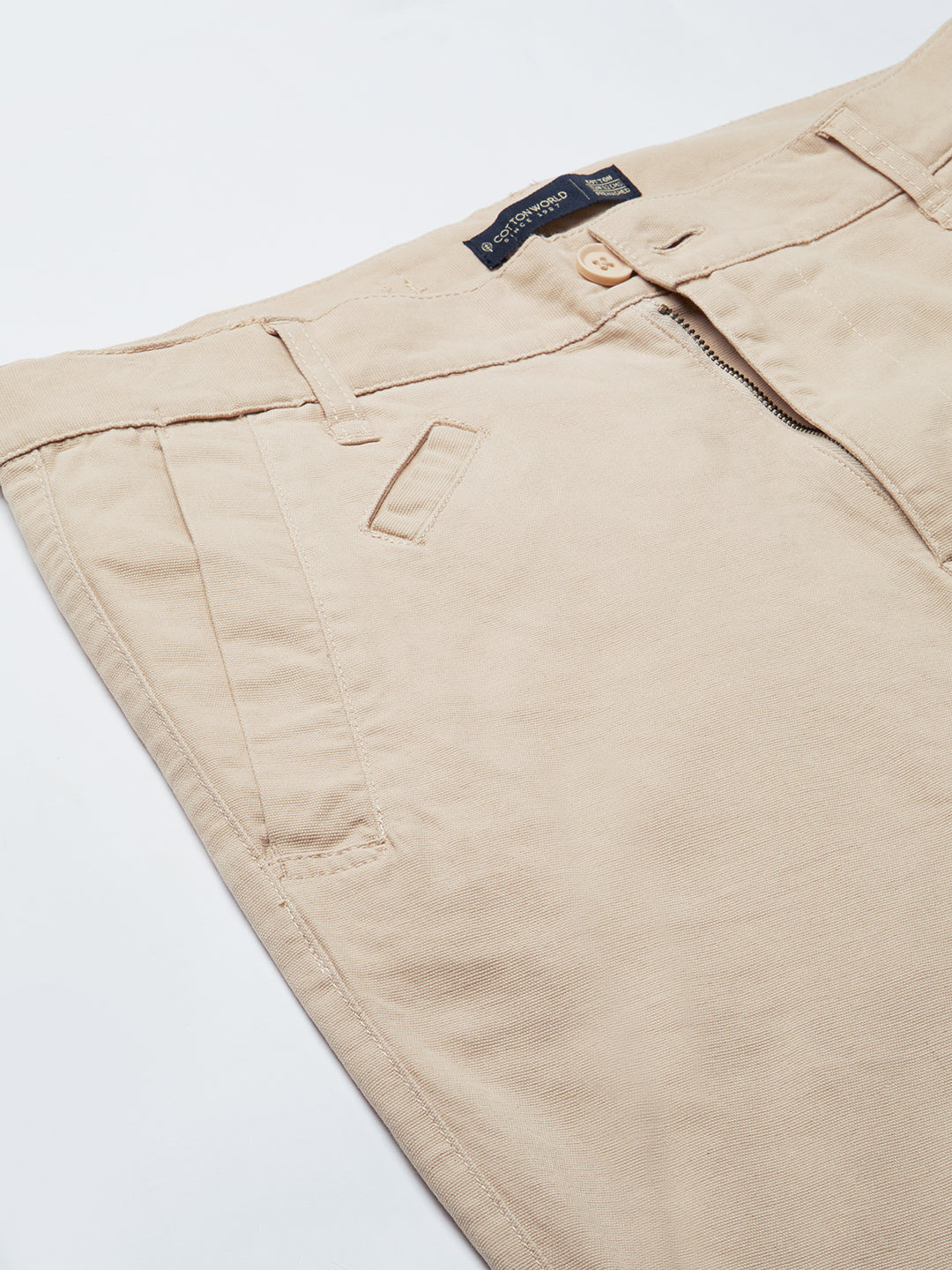 Men's Beige Cotton Lycra Slim Fit Pant
