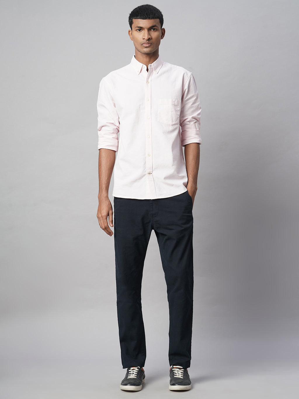 Men's Navy Cotton Lycra Slim Fit Pant