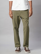 Men's Olive Cotton Lycra Slim Fit Pant