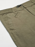 Men's Olive Cotton Lycra Slim Fit Pant