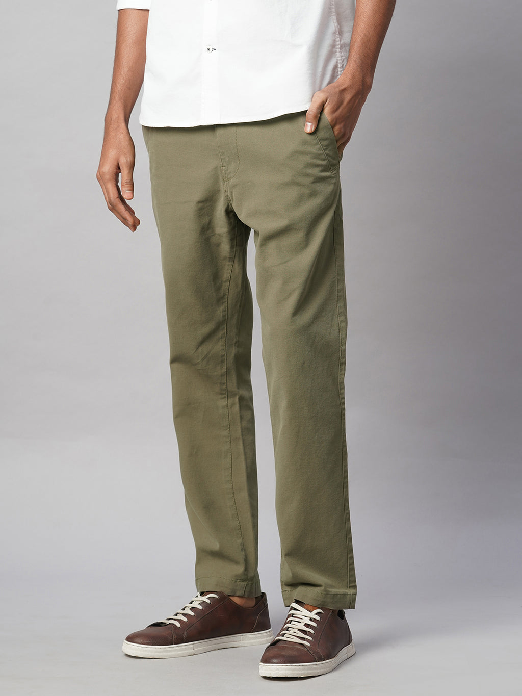 Men's Olive Cotton Lycra Slim Fit Pant