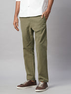 Men's Olive Cotton Lycra Slim Fit Pant