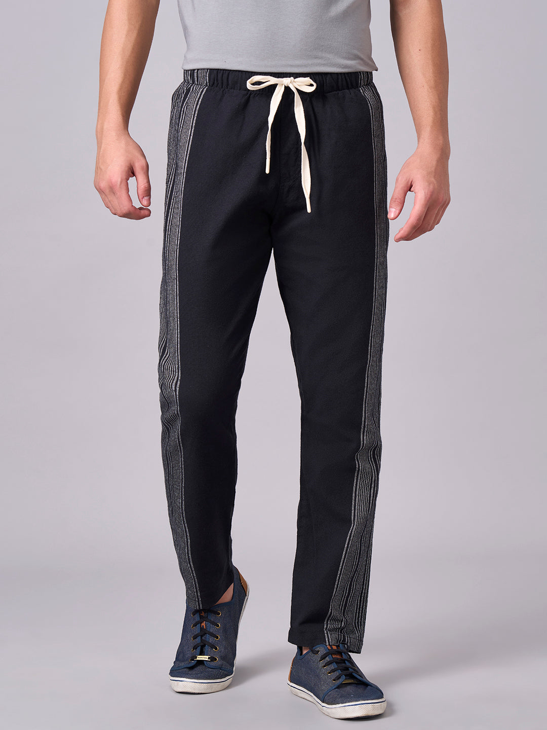 Men's Black 100% Cotton Regular Fit Pant