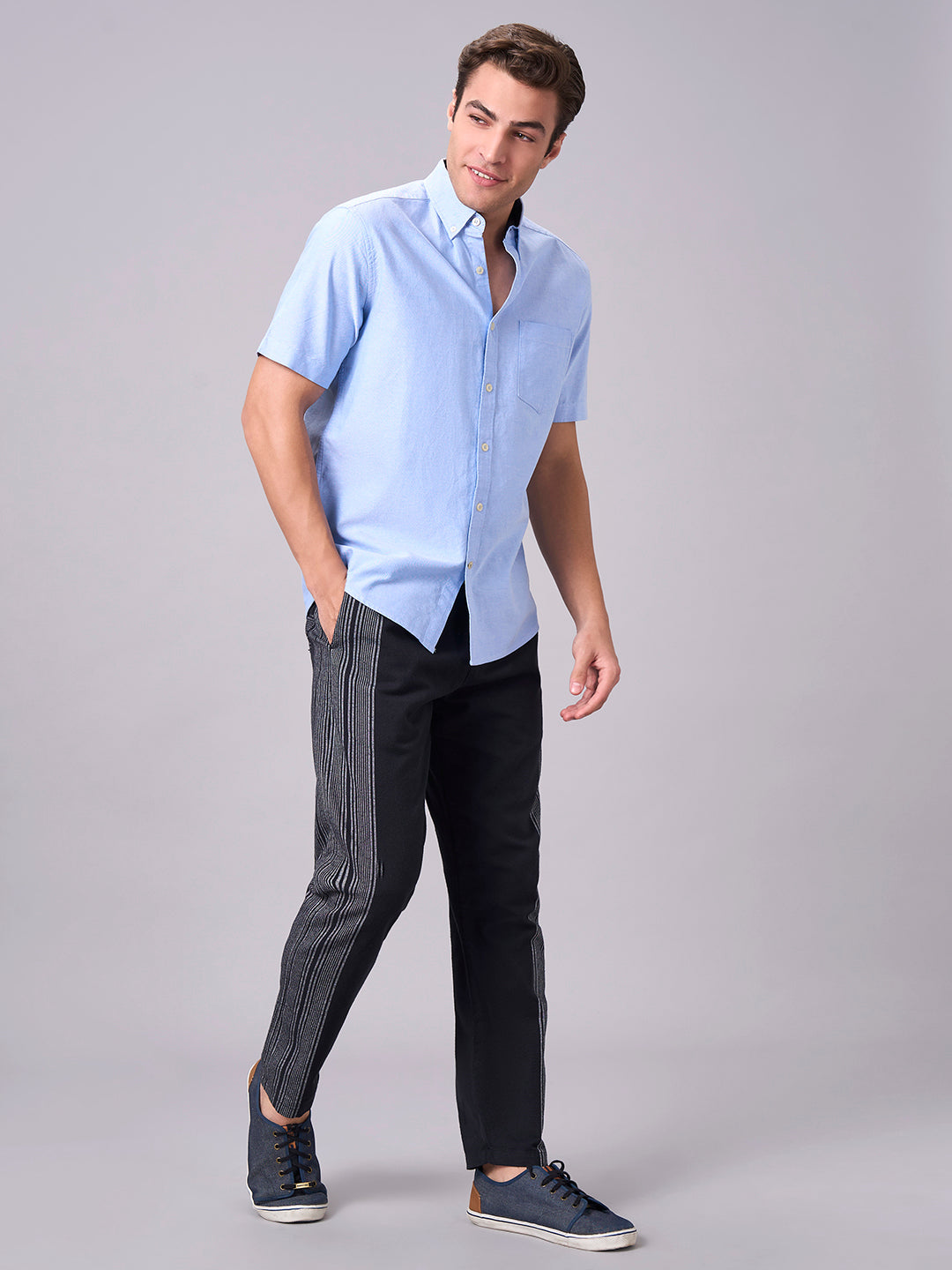 Men's Black 100% Cotton Regular Fit Pant