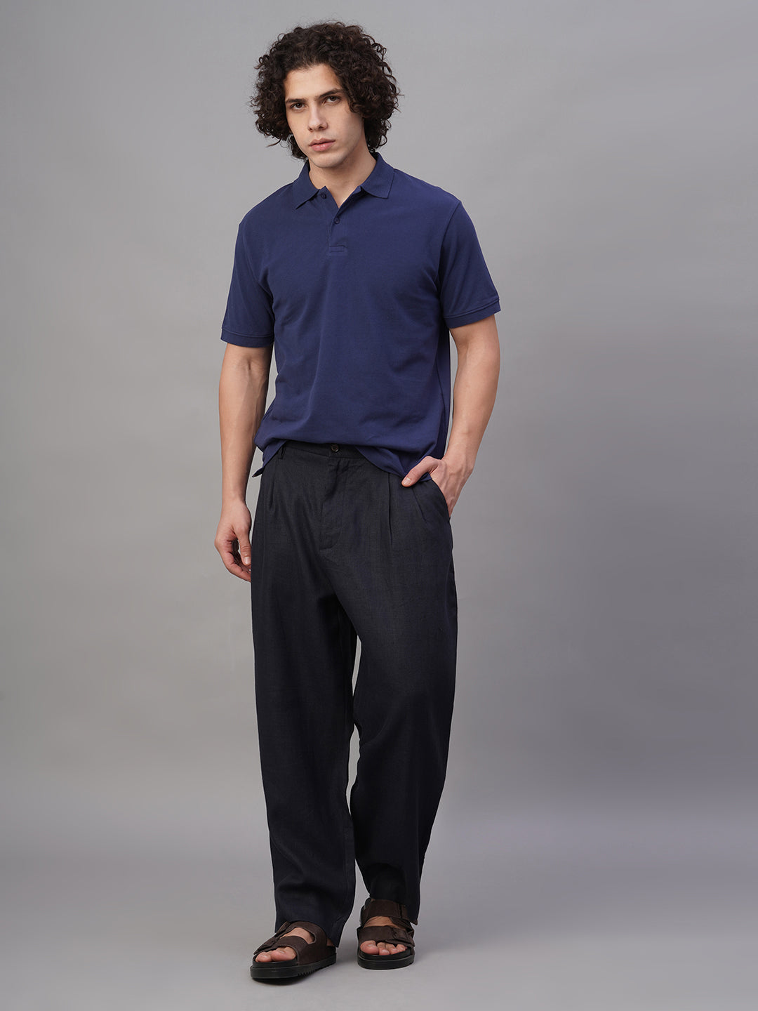 Men's Navy 100% Linen Loose Fit Pant