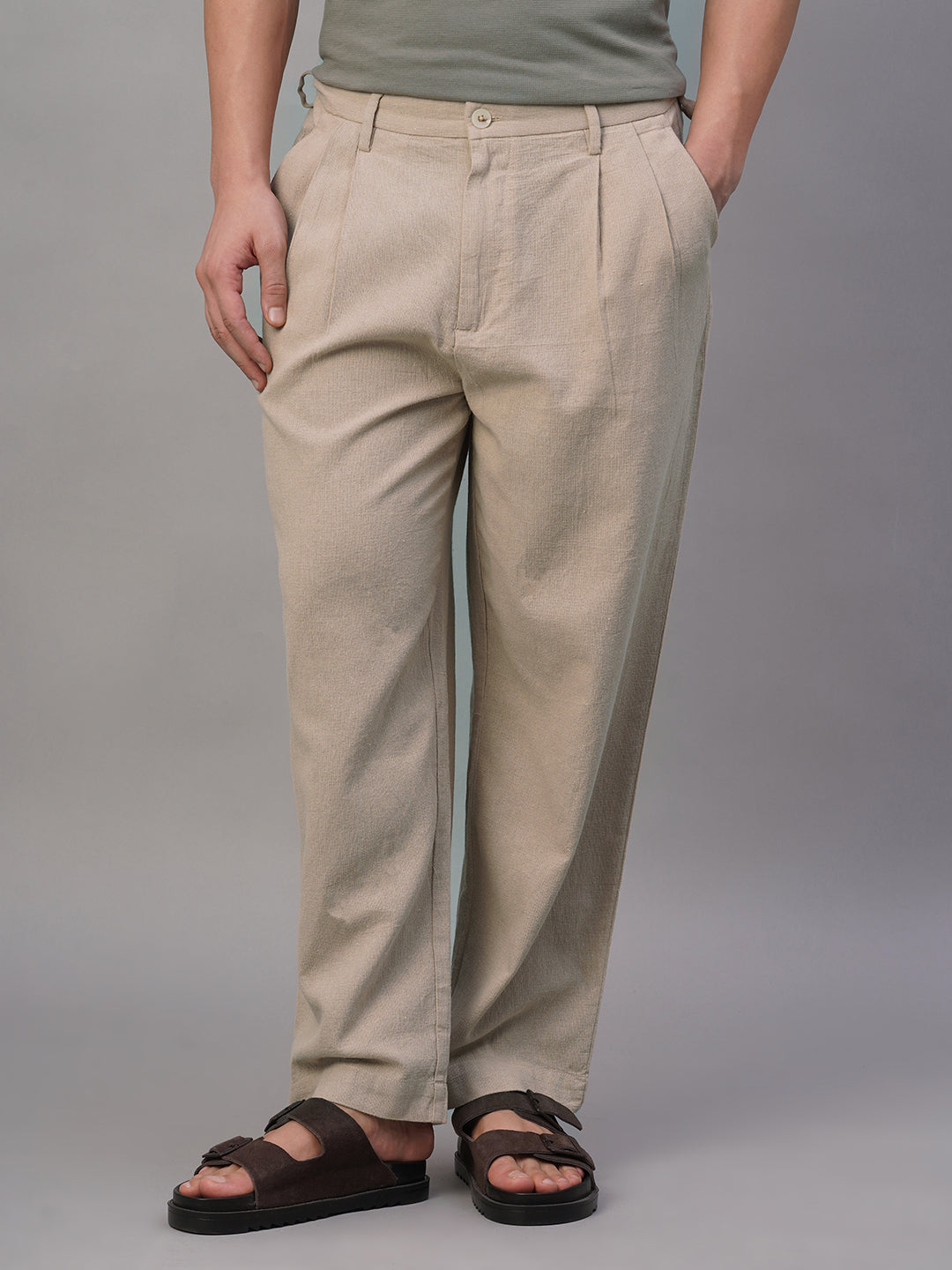 Men's Khaki 100% Cotton Loose Fit Pant