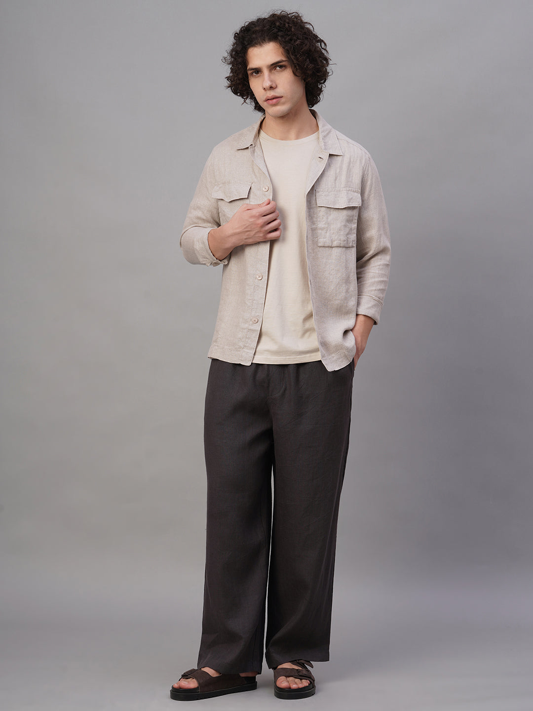 Men's Slate 100% Linen Loose Fit Pant