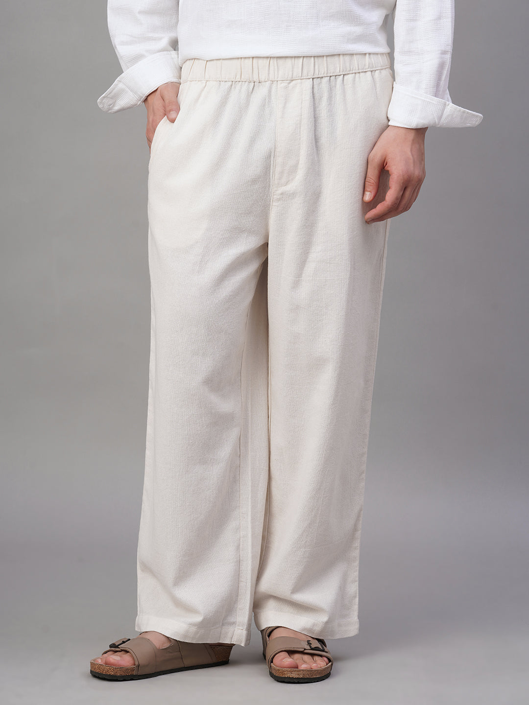 Men's Offwhite 100% Cotton Loose Fit Pant