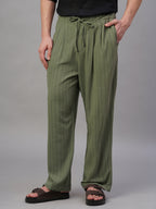 Men's Green Linen Viscose Loose Fit Pant
