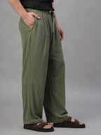 Men's Green Linen Viscose Loose Fit Pant