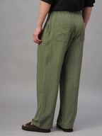 Men's Green Linen Viscose Loose Fit Pant