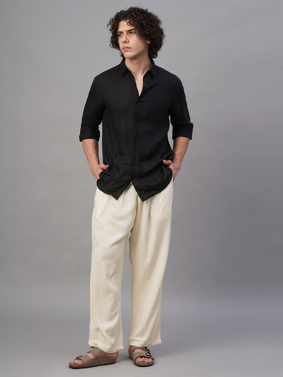 Men's Natural Linen Viscose Loose Fit Pant