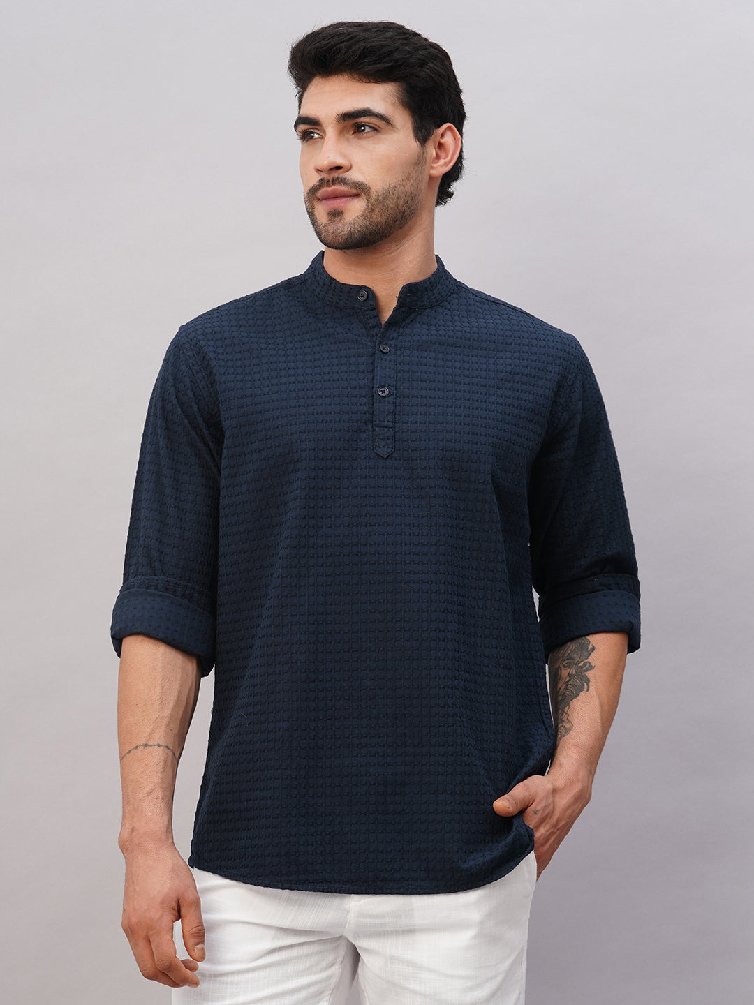 Men's Navy Cotton Regular Fit Shirt