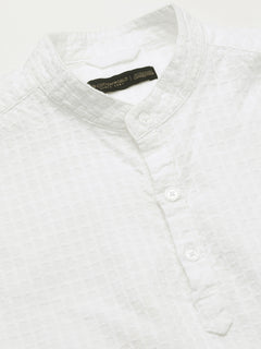 Men's 100% Cotton Band Collar Regular Fit Shirt White