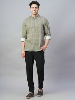 Men’s Cotton Regular Fit Band Collar Shirt Grey