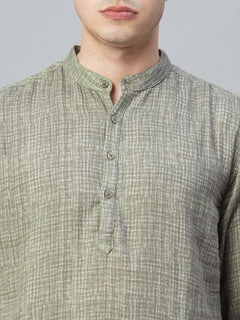Men’s Cotton Regular Fit Band Collar Shirt Grey