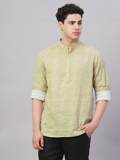 Men’s Cotton Regular Fit Band Collar Shirt Khaki