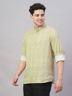 Men’s Cotton Regular Fit Band Collar Shirt Khaki