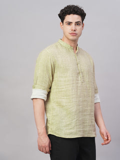 Men’s Cotton Regular Fit Band Collar Shirt Khaki