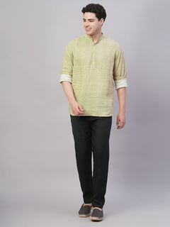 Men’s Cotton Regular Fit Band Collar Shirt Khaki