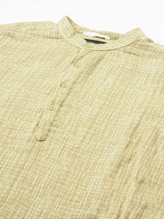Men’s Cotton Regular Fit Band Collar Shirt Khaki