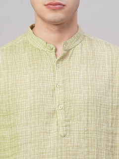 Men’s Cotton Regular Fit Band Collar Shirt Khaki