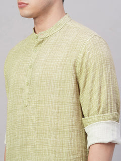 Men’s Cotton Regular Fit Band Collar Shirt Khaki