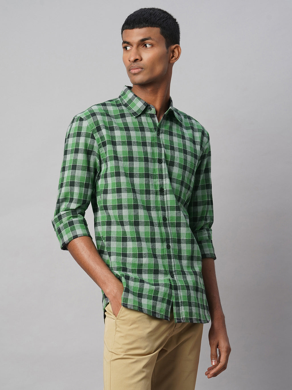Men's Cotton Linen Regular Fit Shirt Green