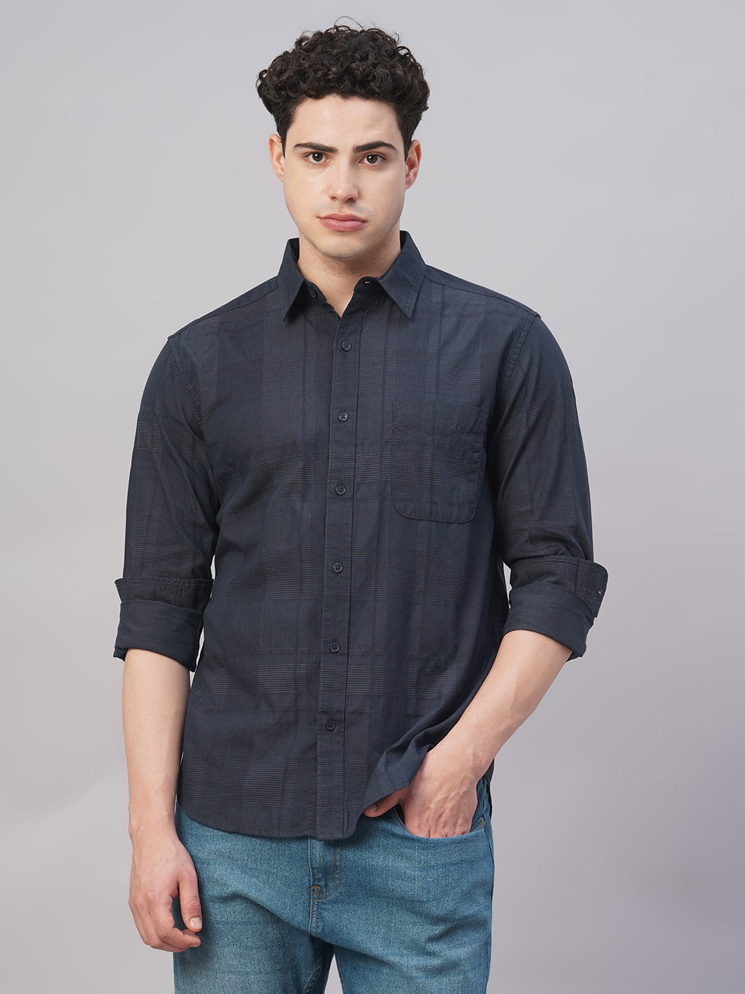 Men's Navy 100% Cotton Regular Fit Shirt