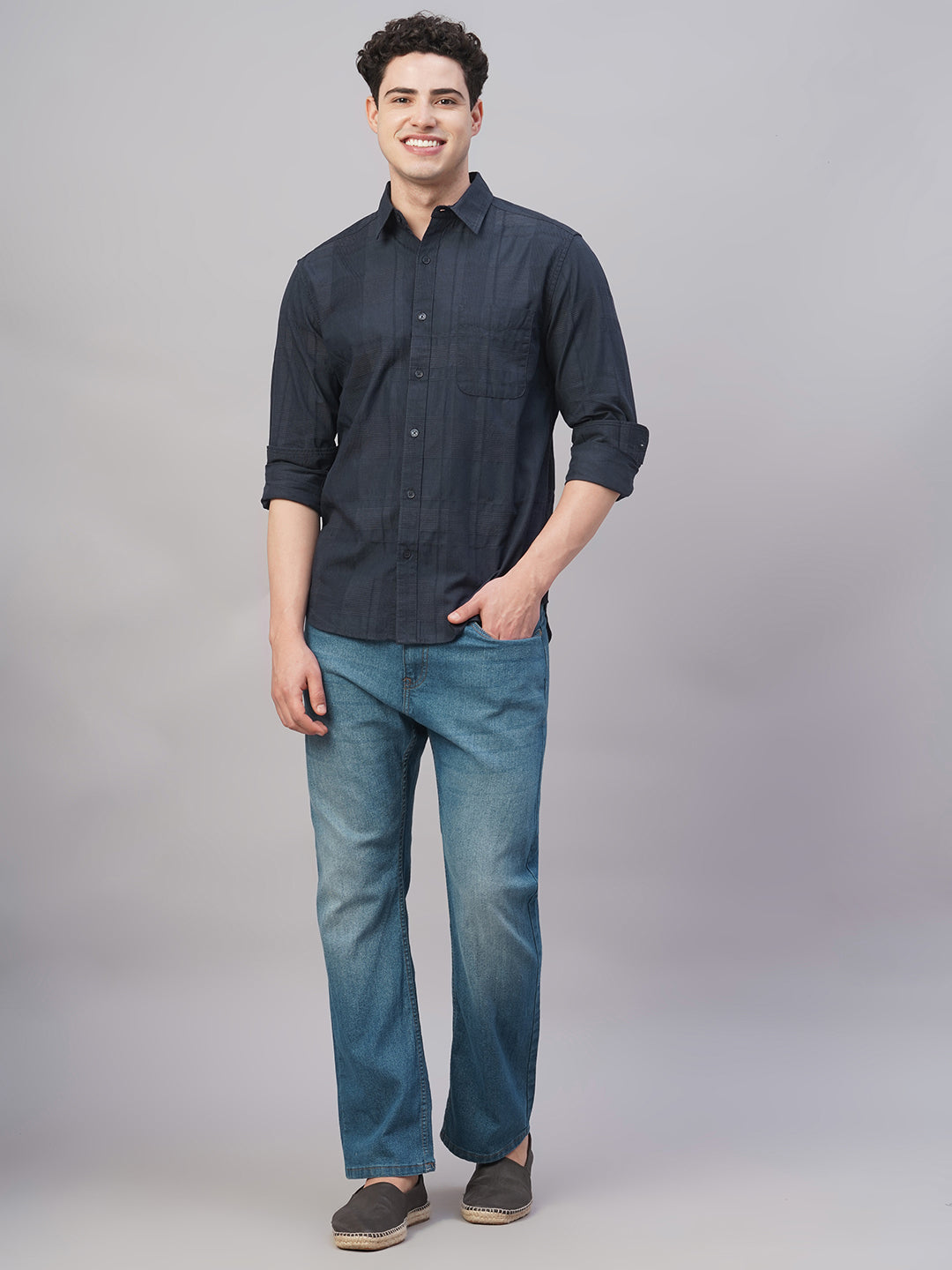Men's Navy 100% Cotton Regular Fit Shirt