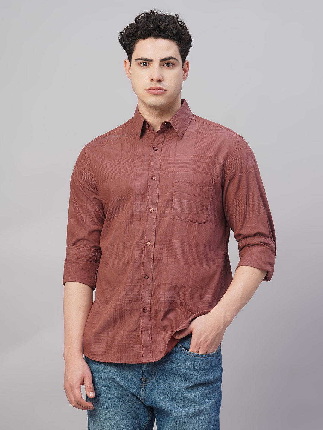 Men's Rust 100% Cotton Regular Fit Shirt