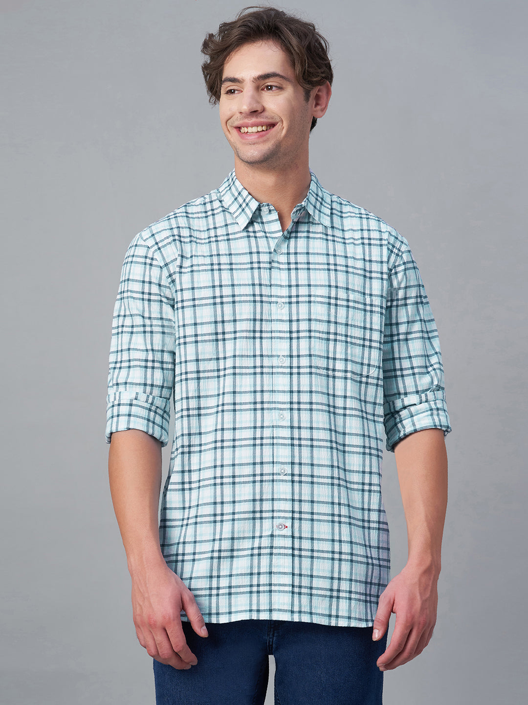 Men's Blue 100% Cotton Regular Fit Shirt