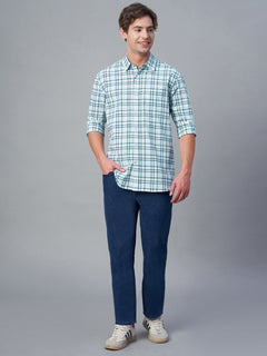 Men’s Cotton Regular Fit Checked Long Sleeve Shirt Blue