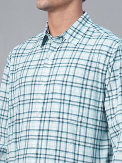 Men’s Cotton Regular Fit Checked Long Sleeve Shirt Blue