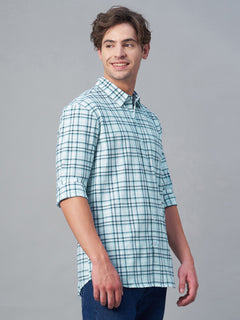 Men’s Cotton Regular Fit Checked Long Sleeve Shirt Blue