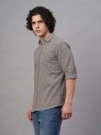 Men's Sky/Olive Cotton Lycra Regular Fit Shirt