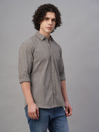 Men's Sky/Olive Cotton Lycra Regular Fit Shirt