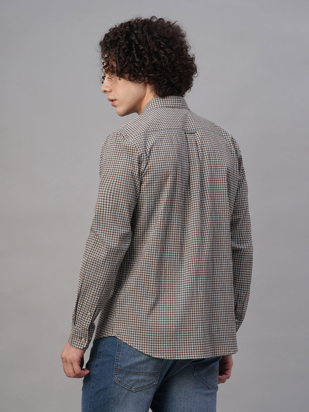 Men's Sky/Olive Cotton Lycra Regular Fit Shirt