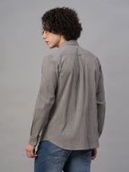 Men's Sky/Olive Cotton Lycra Regular Fit Shirt