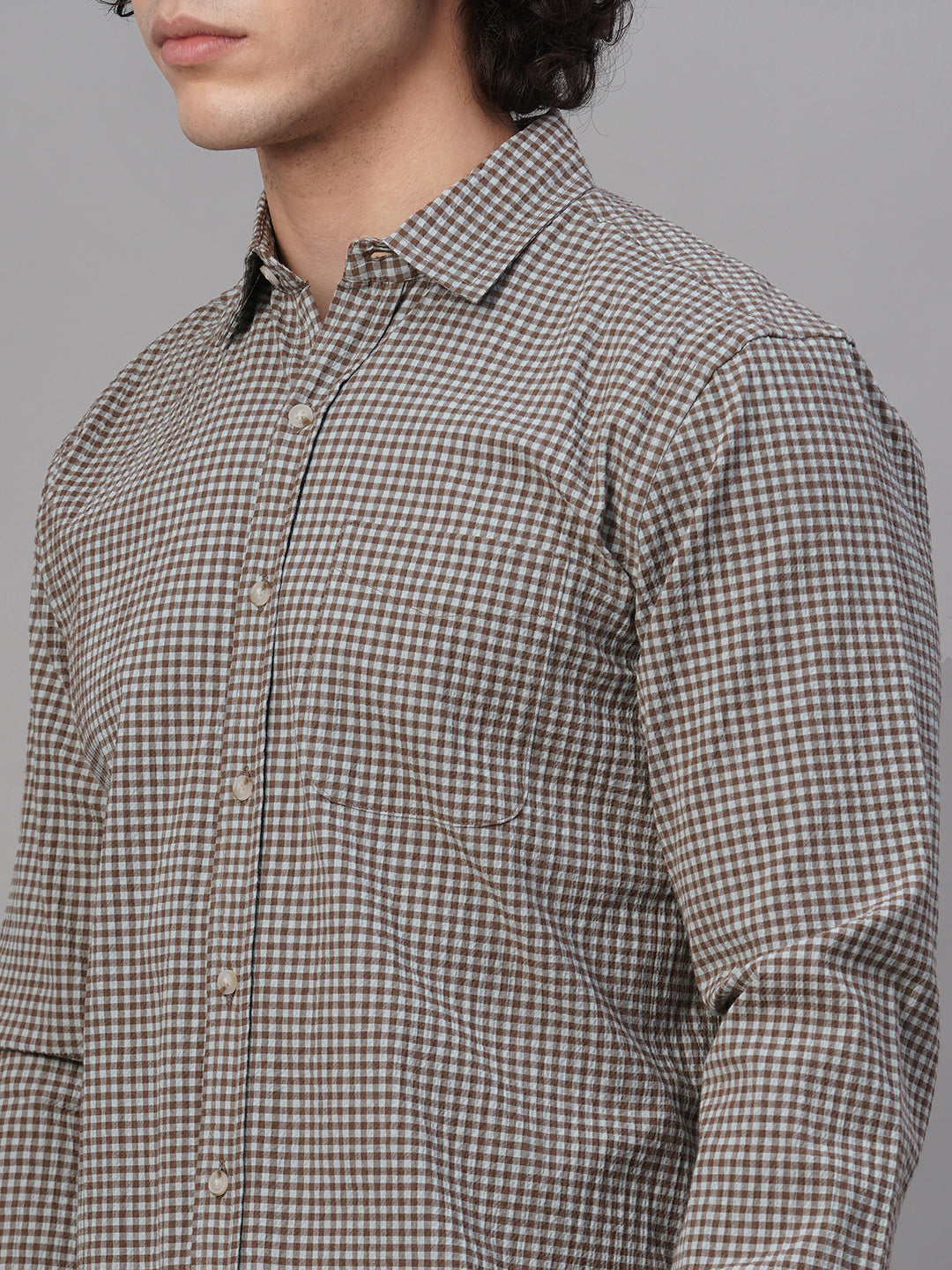 Men's Sky/Olive Cotton Lycra Regular Fit Shirt