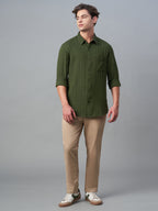 Men's Olive 100% Cotton Regular Fit Shirt