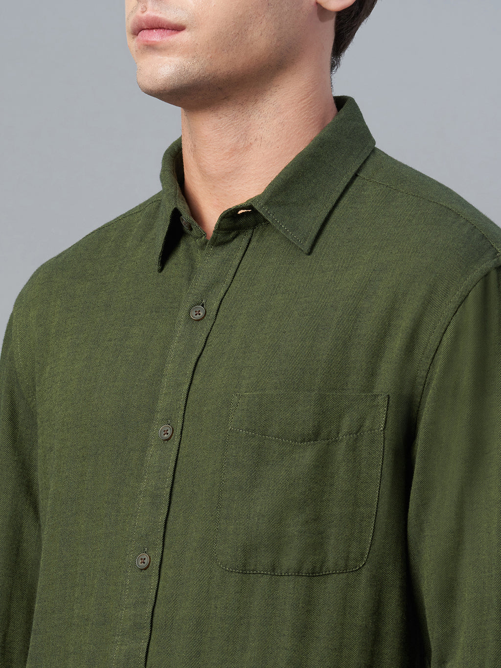 Men's Olive 100% Cotton Regular Fit Shirt