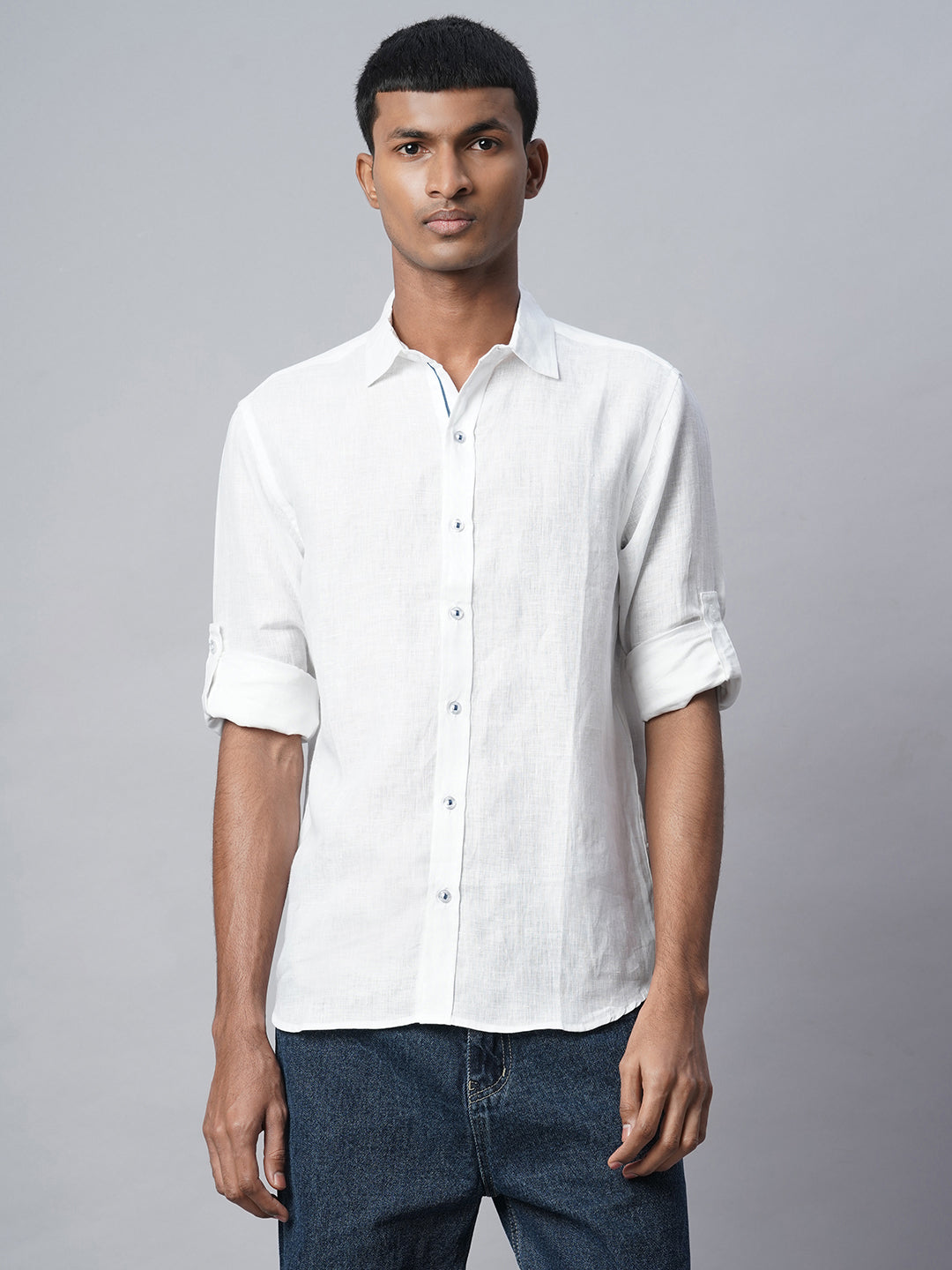 Men's White 100% Linen Slim Fit Shirt