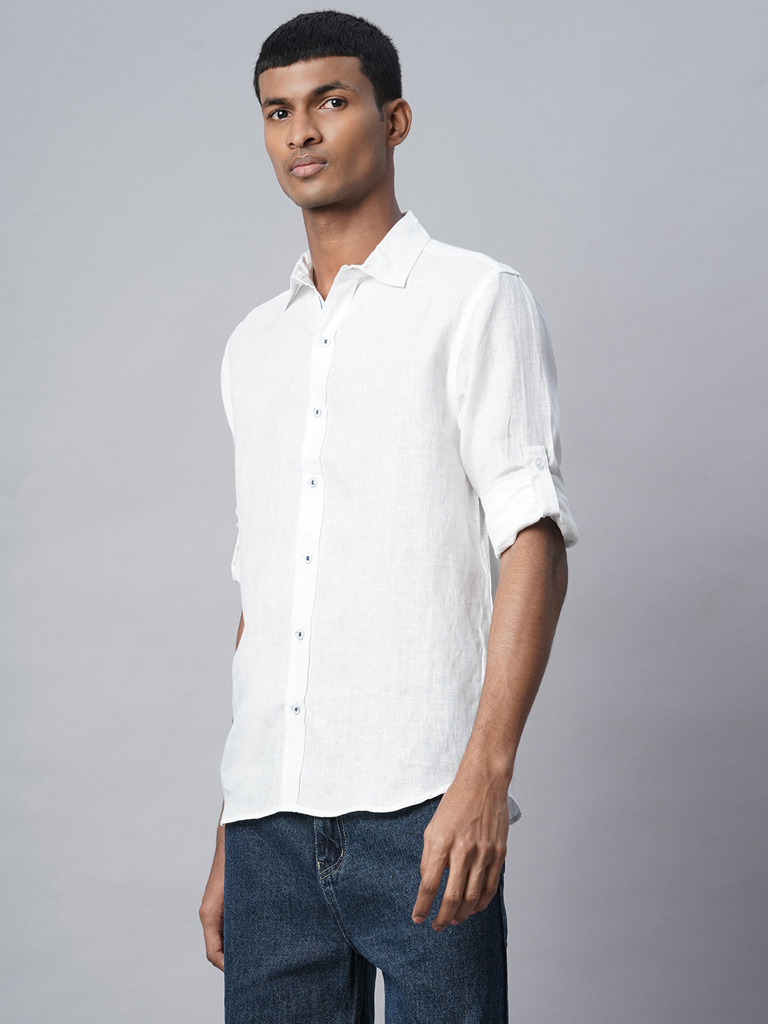 Men's White 100% Linen Slim Fit Shirt