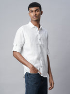 Men's White 100% Linen Slim Fit Shirt